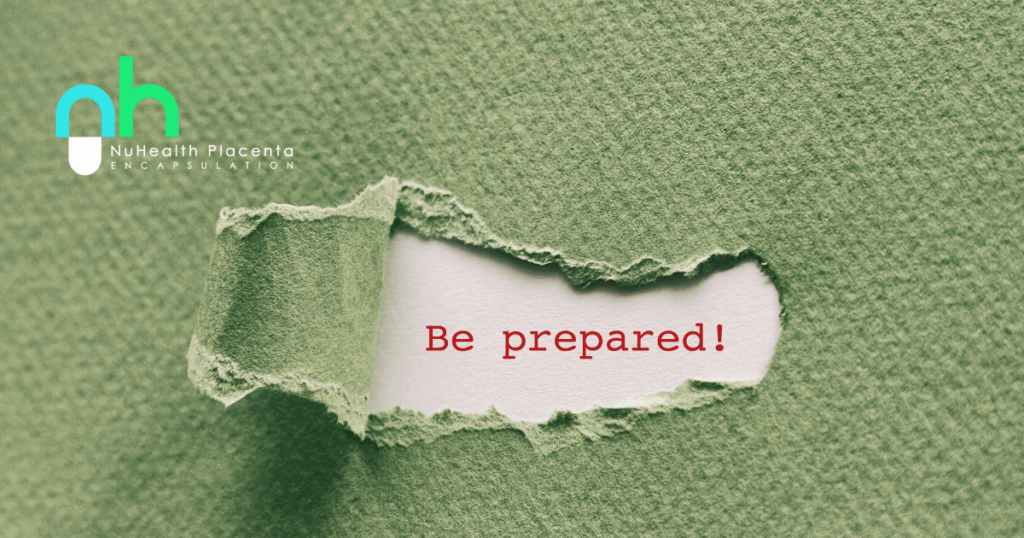 “Pregnant mom planning postpartum preparation in second trimester” “Placenta encapsulation kit booked early” “Thankful pregnancy moment with family support”